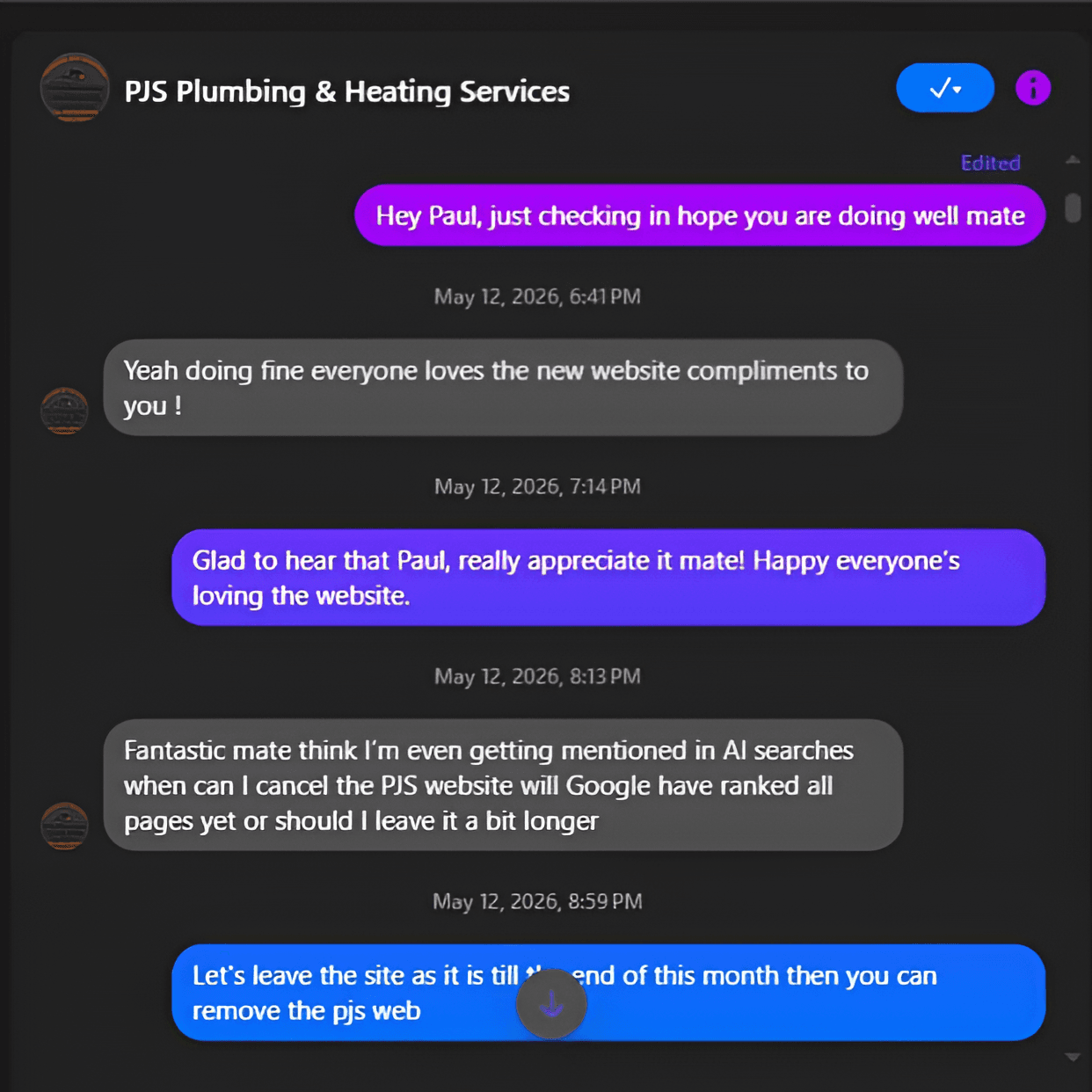 PJS Plumbing & Heating — Google Business Profile map pack ranking screenshot